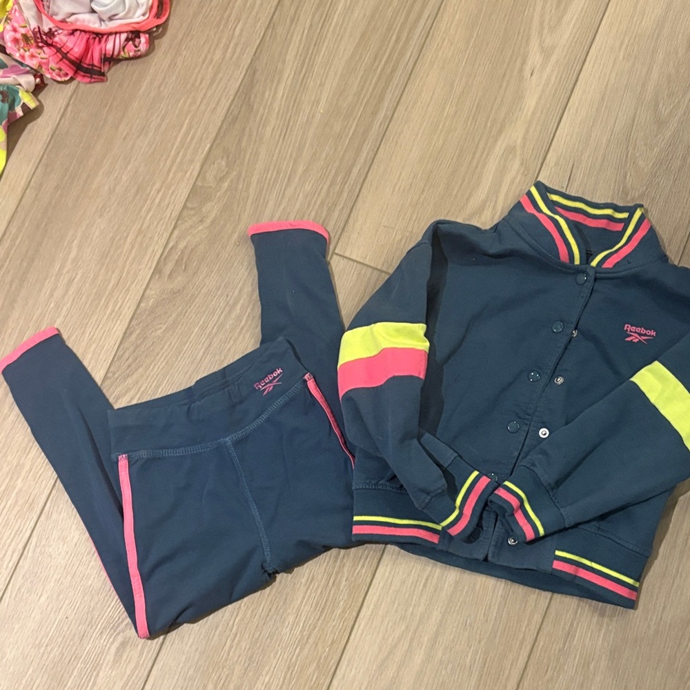 Reebok Kids Set - Dark Blue with Neon Pink and Yellow